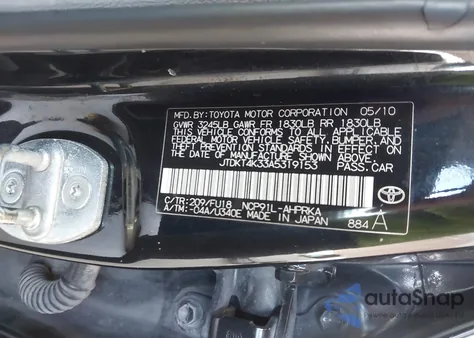 2010 Toyota Yaris from USA, damaged, VIN JTDKT4K33A5319153